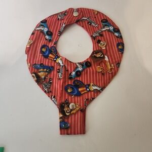 Handmade Circus Lion Zebra Race Car Red Striped Snap Feeding‎ Bib suckie holder